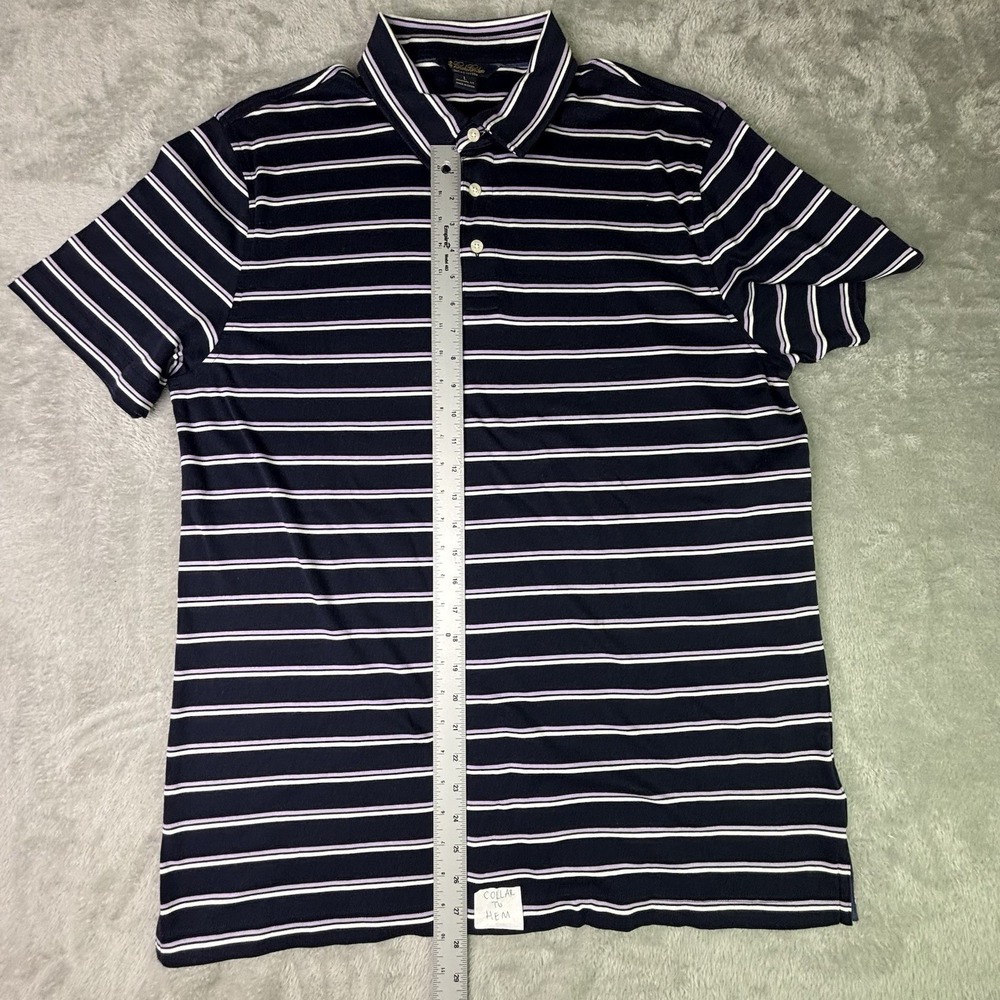 Brooks Brothers Mens‎ Large Slim Fit Performance Polo Navy Striped Supima Cotton - Picture 6 of 9